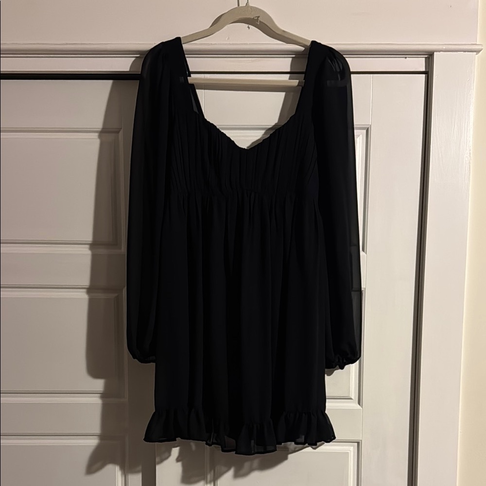 Black Babydoll Dress with Bishop Sleeves Scoop Neck